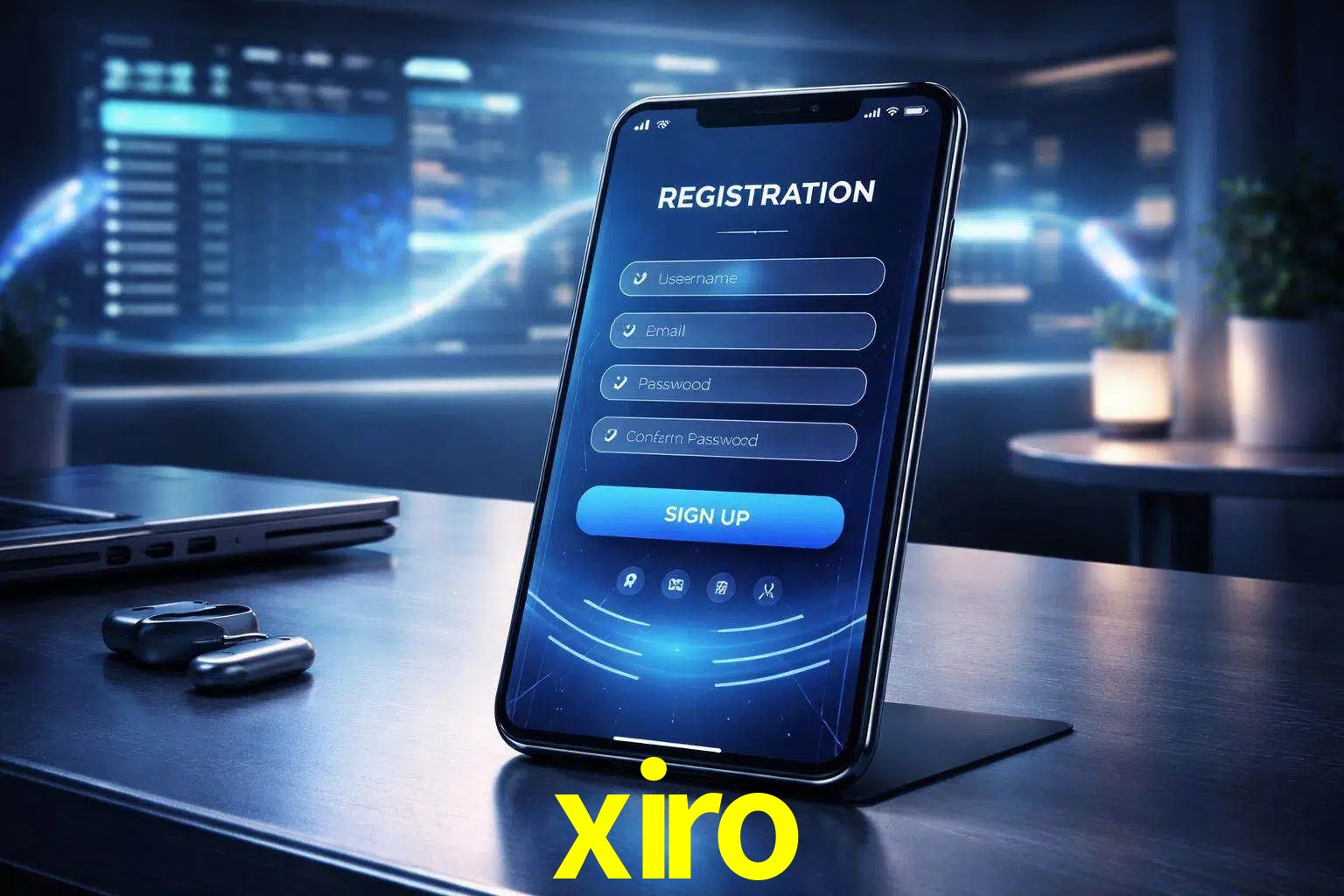 Una interfaz moderna de registro móvil para xiro mostrada en un smartphone con un panel de apuestas elegante.